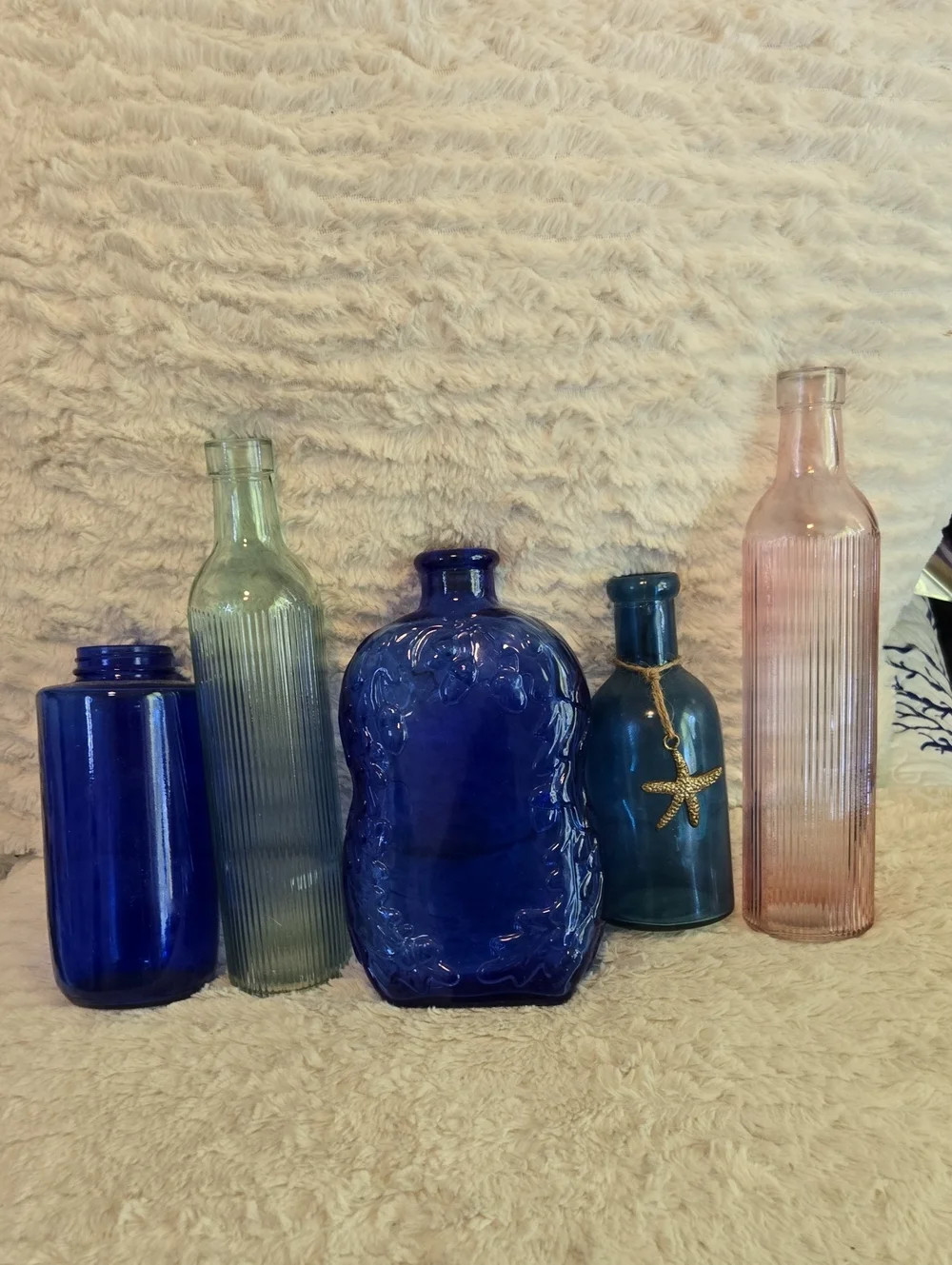 Assorted Blue and Pink Decorative Glass Bottles - Home Accents